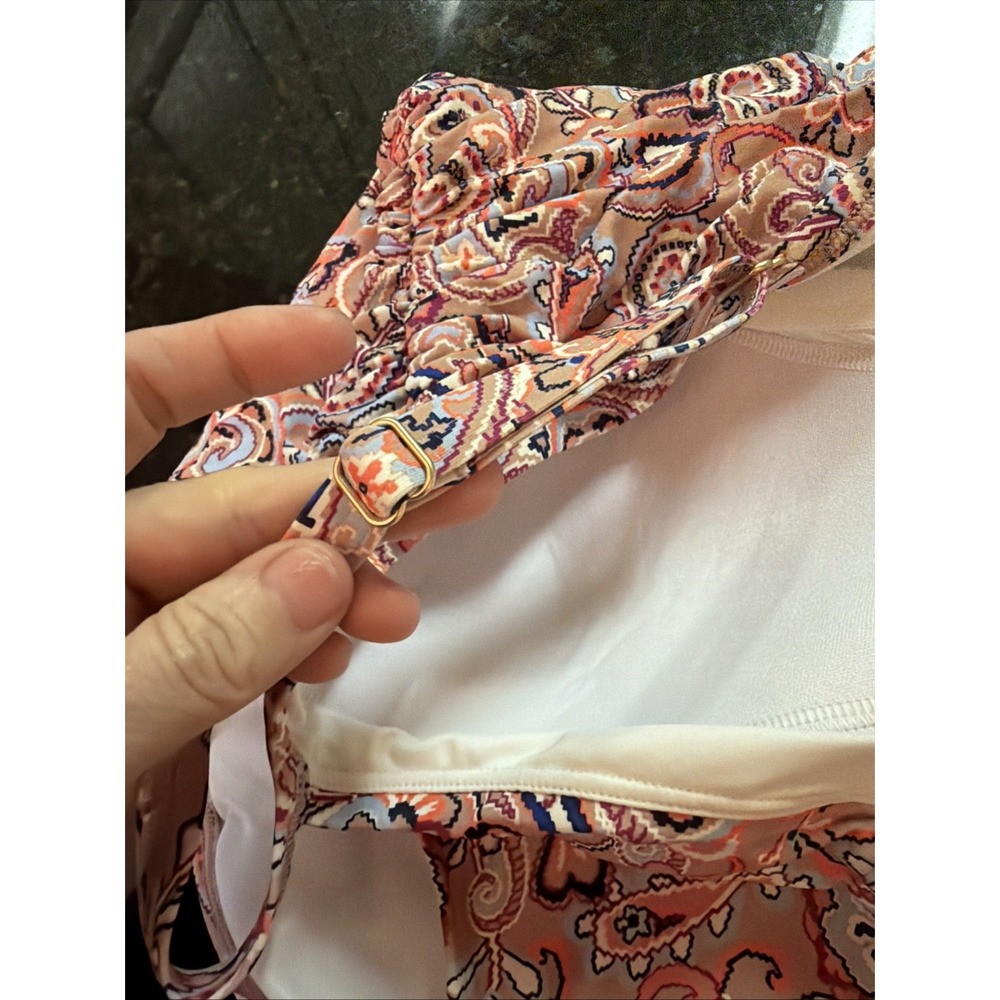 New Lands End Swimsuit Women's Sz 12 Paisley Print Shelf Bra Ruching Slimming - Picture 4 of 10